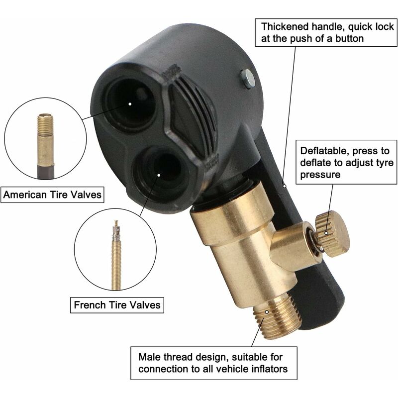 2 pcs Car Tire Valve Adapter, Inflator Nozzle, Adapter, Threaded Replacement Pump Head With Double Valve, For Car — image 2