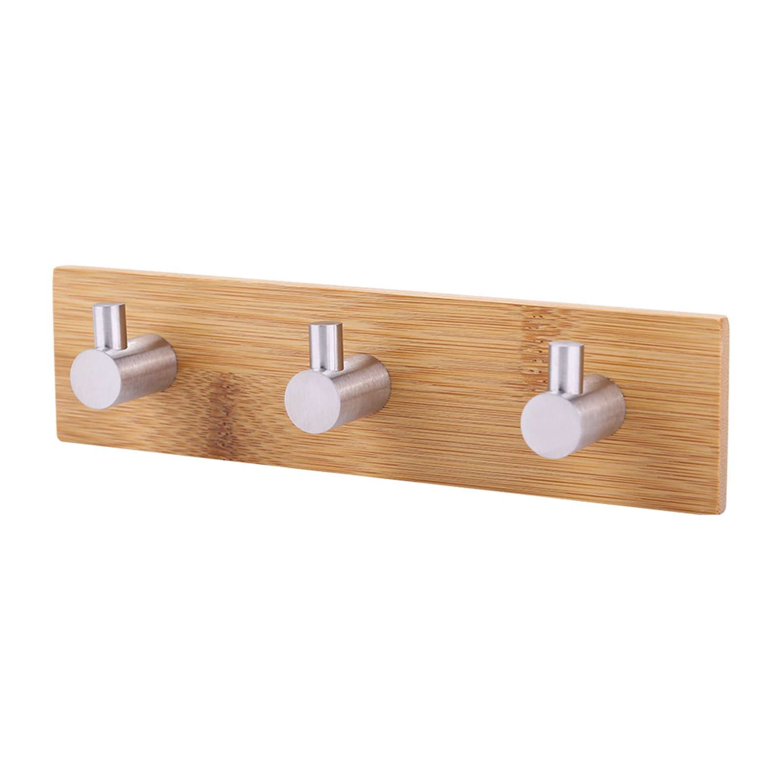 Natural Bamboo Stainless Steel Wall Hanger Hook Bag Key Towel Hanger Kitchen Three Hook — image 4