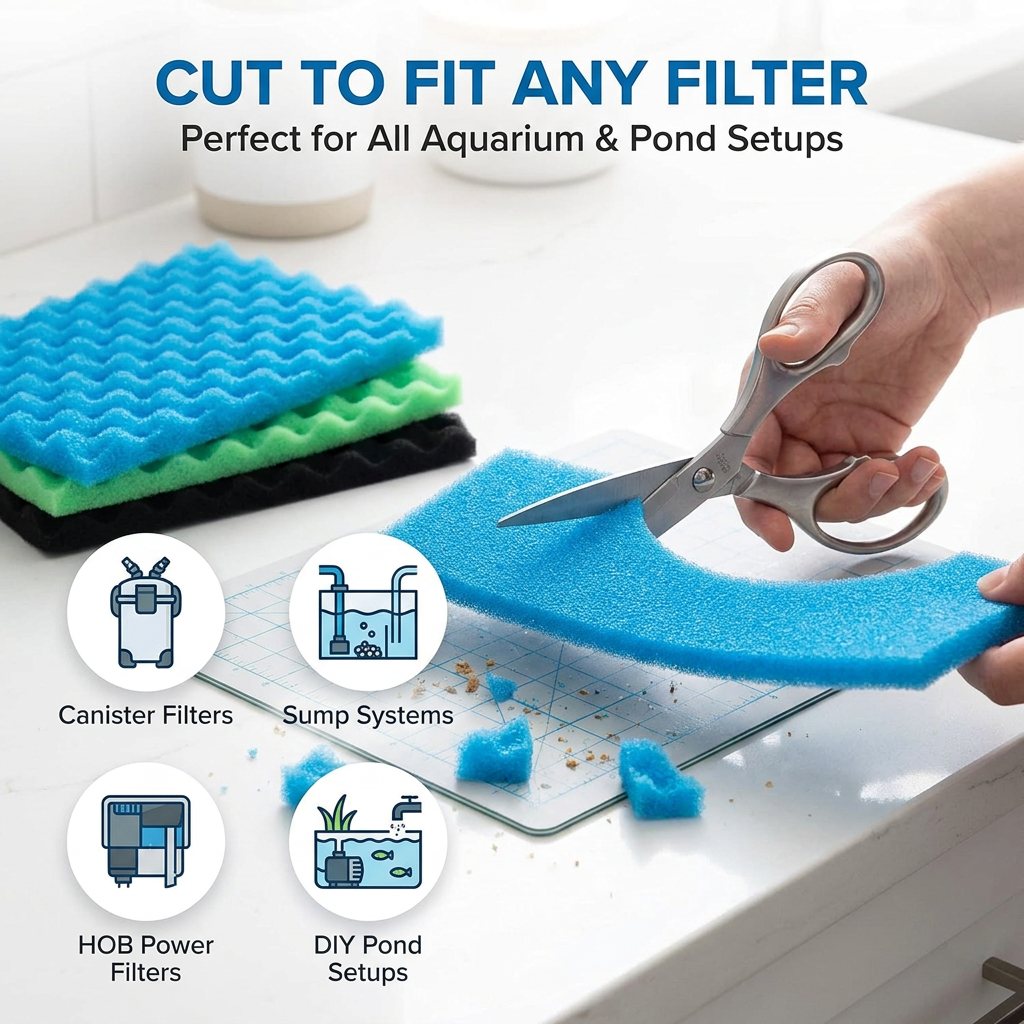 Aquarium Bio Sponge Foam Filter Media Pad Cut-to-fit for Fish Tank Sump Pond 17" x 11" x 1/2" to 1" — image 6