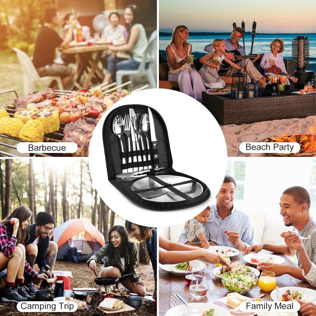 2 Person Cutlery Set (10-piece) - Camping Set for 2 People - Spoons, Knives, Forks, Steak Knives - 10 Pieces Stainless Steel Cutlery - Including Carrying Bag — image 4