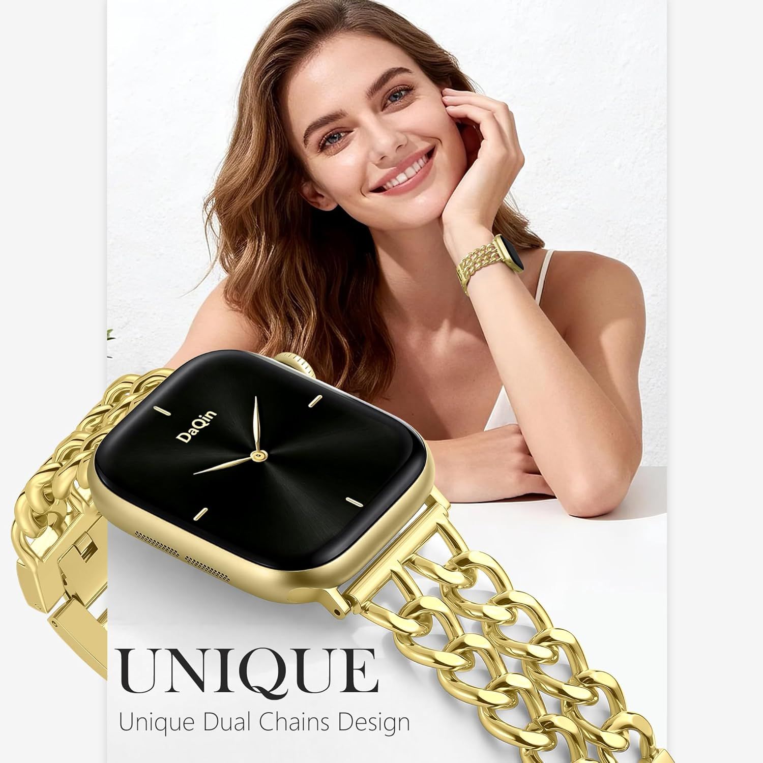 Gold Band Compatible with Apple Watch Bands for Women 40mm 42mm 38mm 41mm 44mm 45mm 46mm, Adjustable Metal Chain Link Bracelet Accessories for iWatch โ image 3