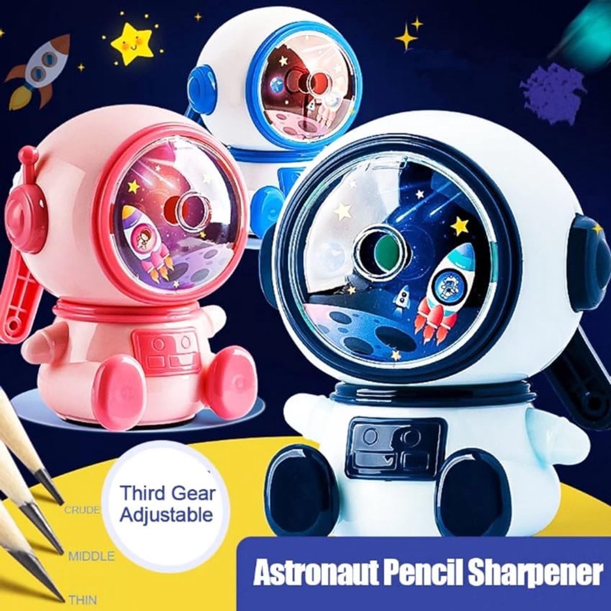 Manual pencil sharpener - Cute child-style stationery with a space theme - durable - easy to use - suitable for school, office, and home — image 3