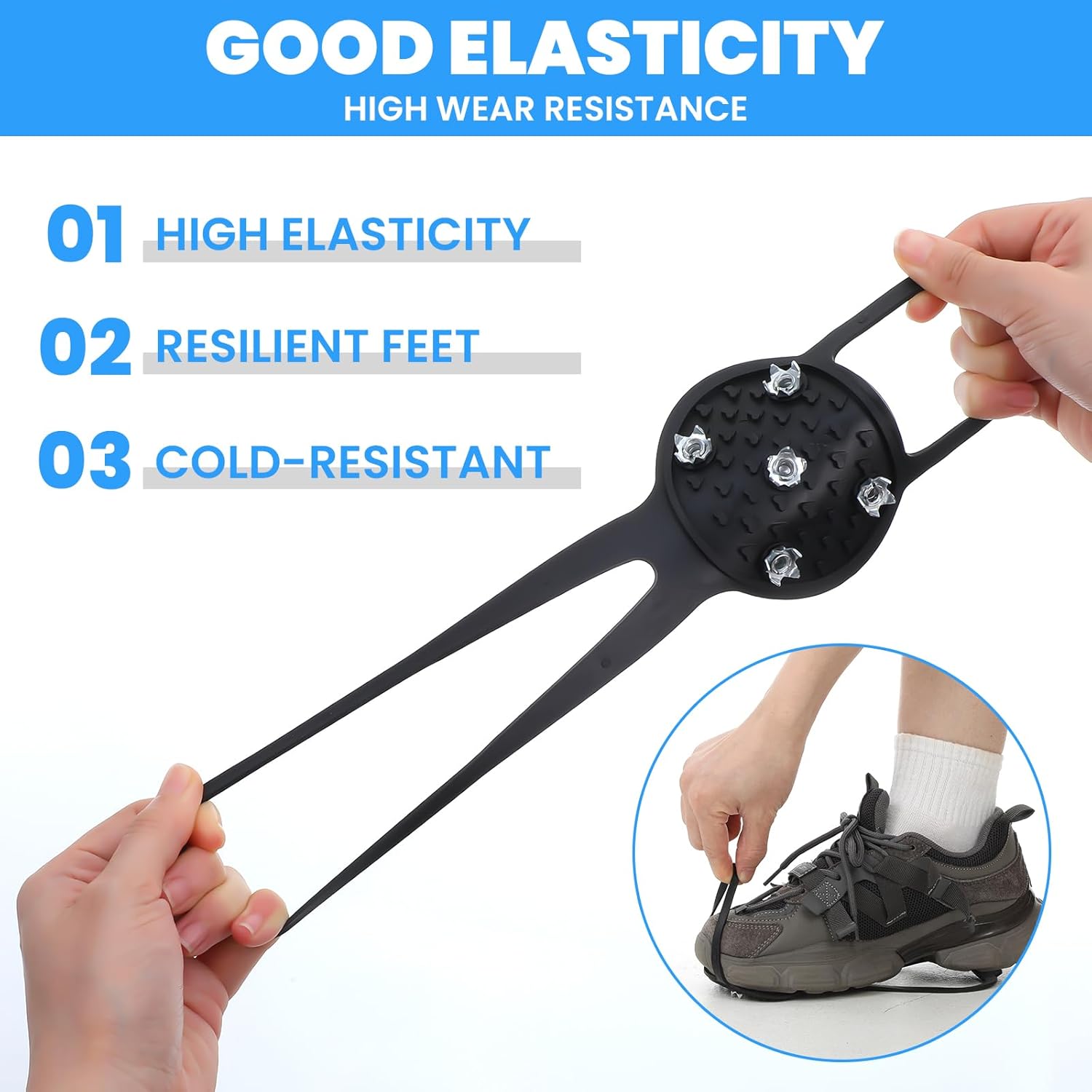 Anti-Slip Spikes Crampons with 5 Steel Teeth 2 Pairs for Traction on Ice and Snow — image 3