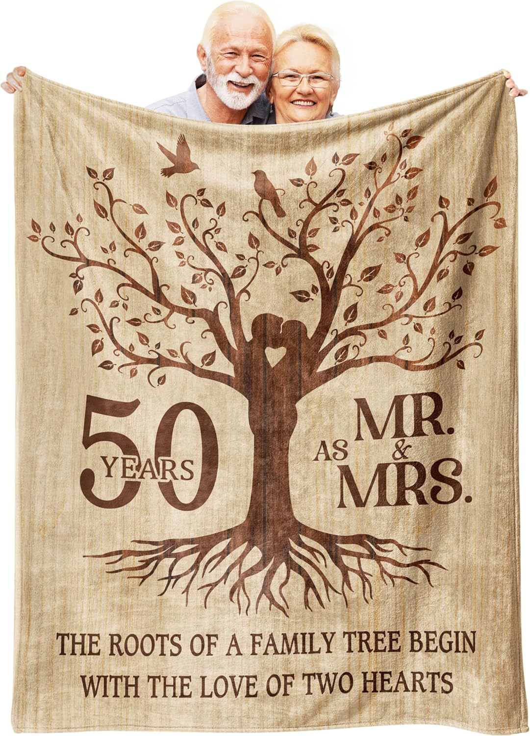 Happy 50th Anniversary Wedding Gifts, Flannel Soft Blanket Decor, Golden 50th Anniversary Romantic Gifts for Couple Parents, 50 Year Wedding Anniversary