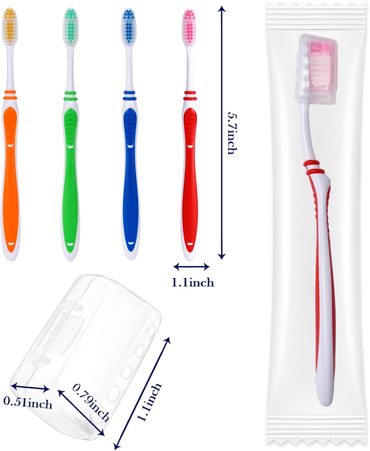 100 Pack Bulk Toothbrush Package with Covers Premium Quality Individually Wrapped Tooth Brushes, Soft Bristle Toothbrushes for Adults & kids, Hygienic Cap — image 2