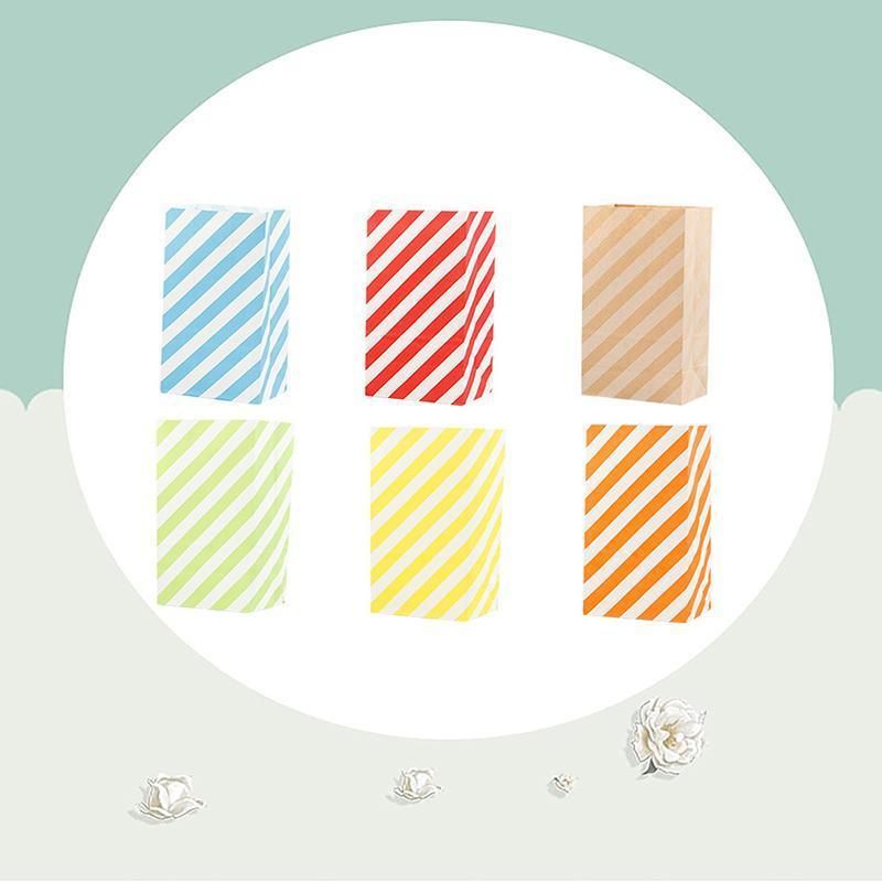 100X Colourful Plaid Kraft Paper Bag Candy Cookie Snack Cake Gift Bags 9X6X18cm - Orange โ image 5