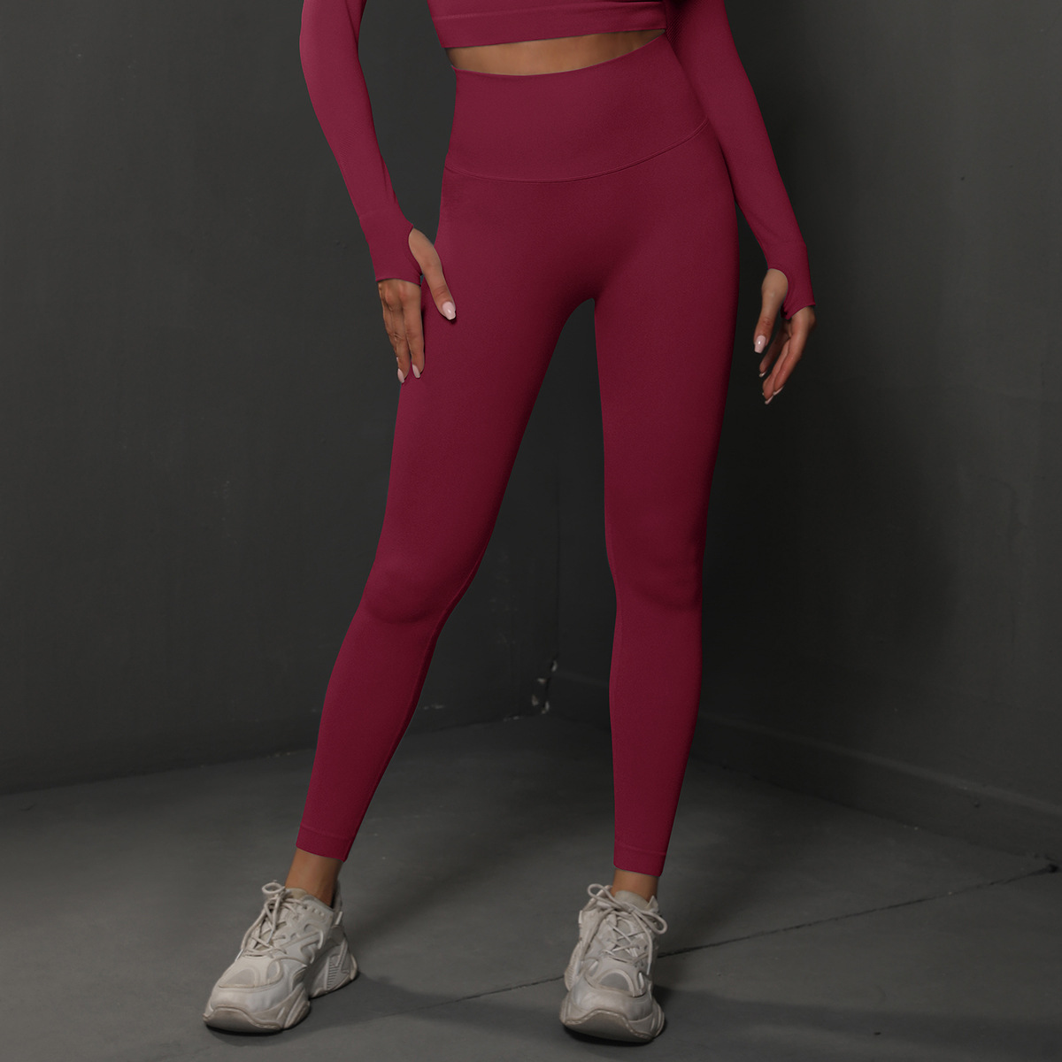 Size S Claret Red Seamless High-Waisted Yoga Pants for Women - Lift Workout Leggings for Running, Gym, and Fitness — image 2