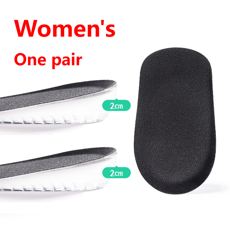 Women's Silicone Invisible Height-Increasing Heel Insoles, Comfort Elevator Half Insoles for Sneakers—2 cm Height—Black