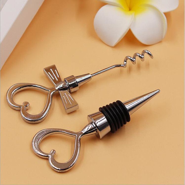2 Pack Heart Wine Bottle Stopper,Stainless Steel Wine Bottle Stopper and Bottle-opener with Gift Box Packing Handheld Wine Bottle