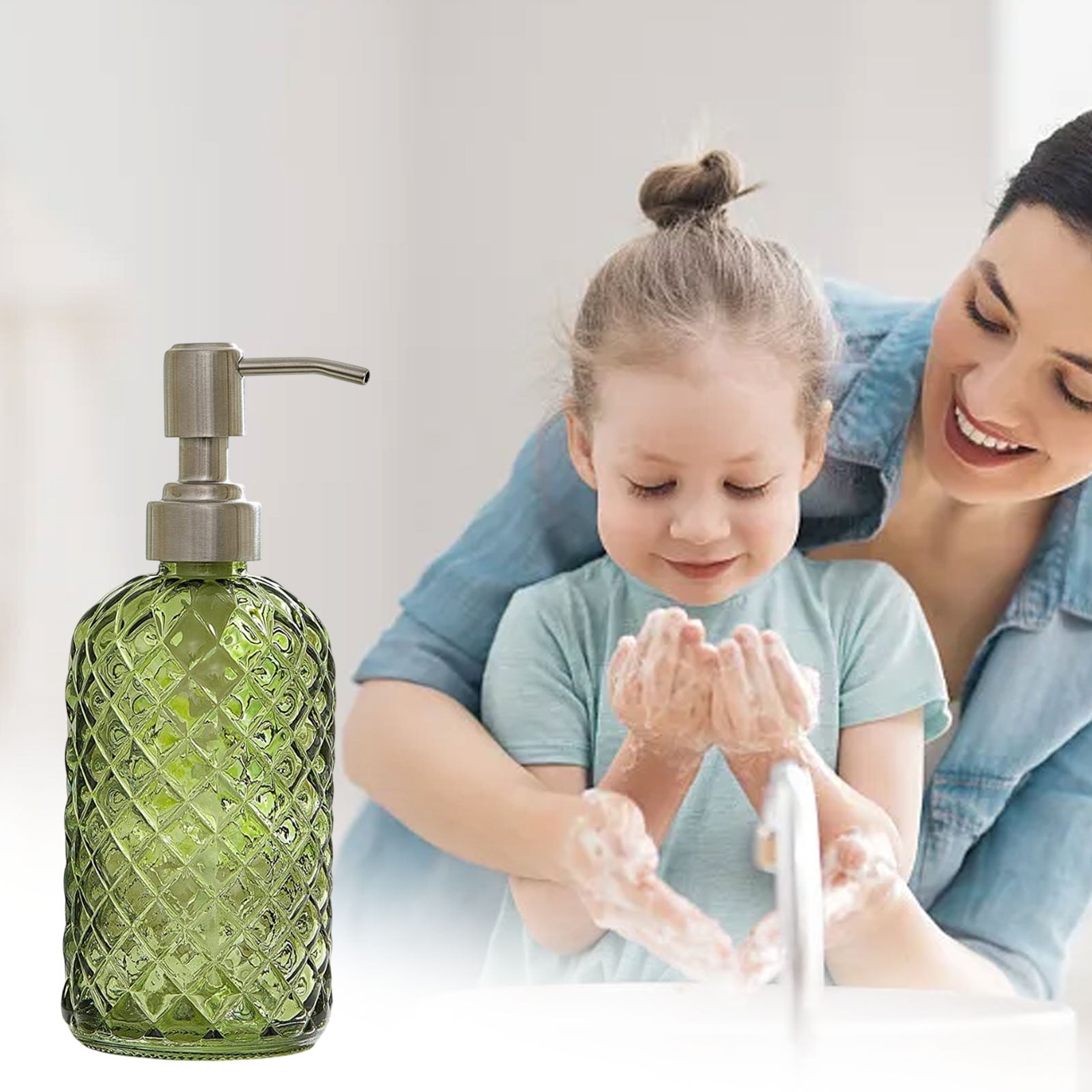Glass Soap Dispenser 15 Oz for Bathroom Kitchen, Hand Soap/Lotion Dispenser with Plastic Pump Green โ image 3