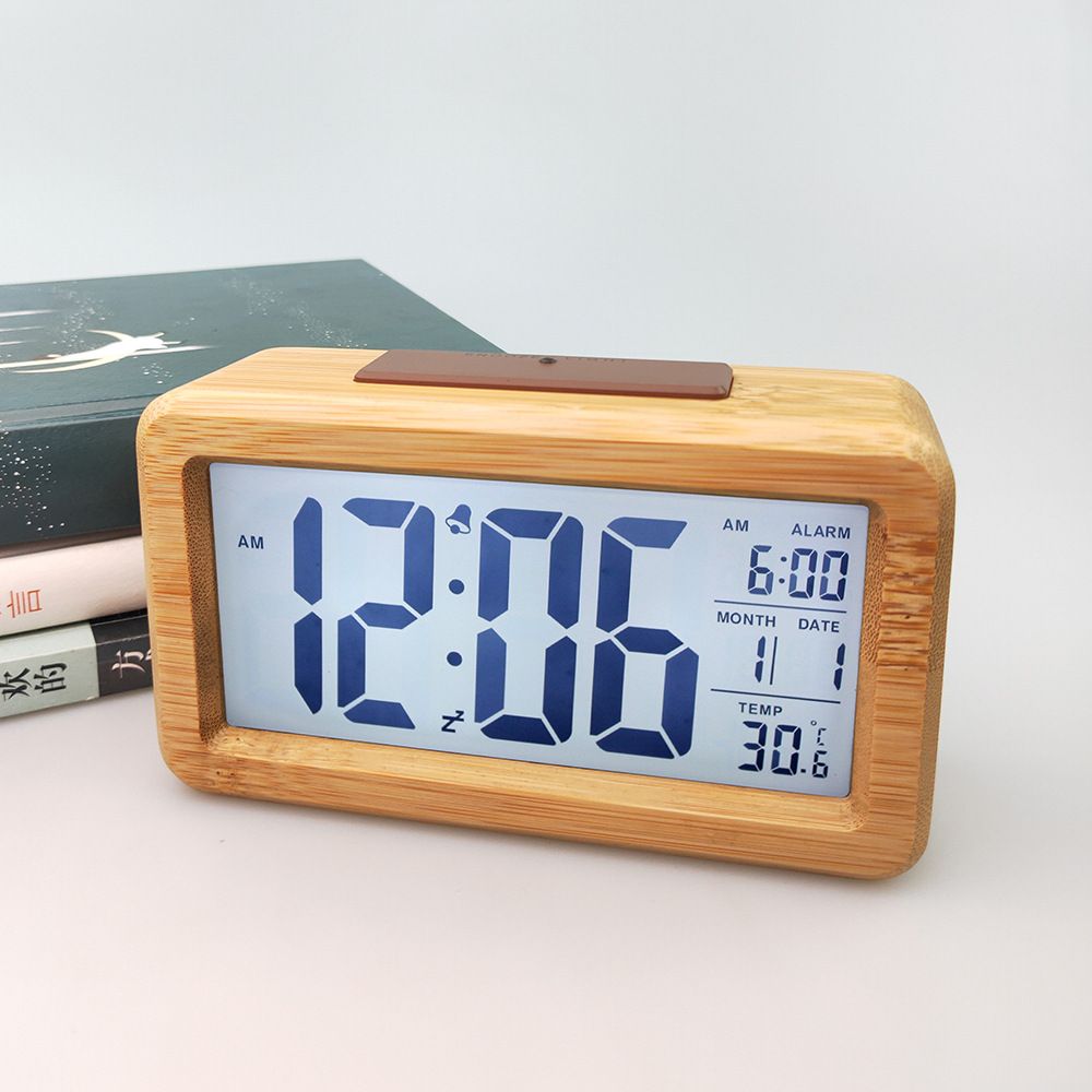 Wooden Digital Battery Operated Alarm Clocks for Bedrooms, Beside, Table, Desk Alarm Clocks, Digital Alarm Clock Wooden Large LED,(natural wood color) — image 2