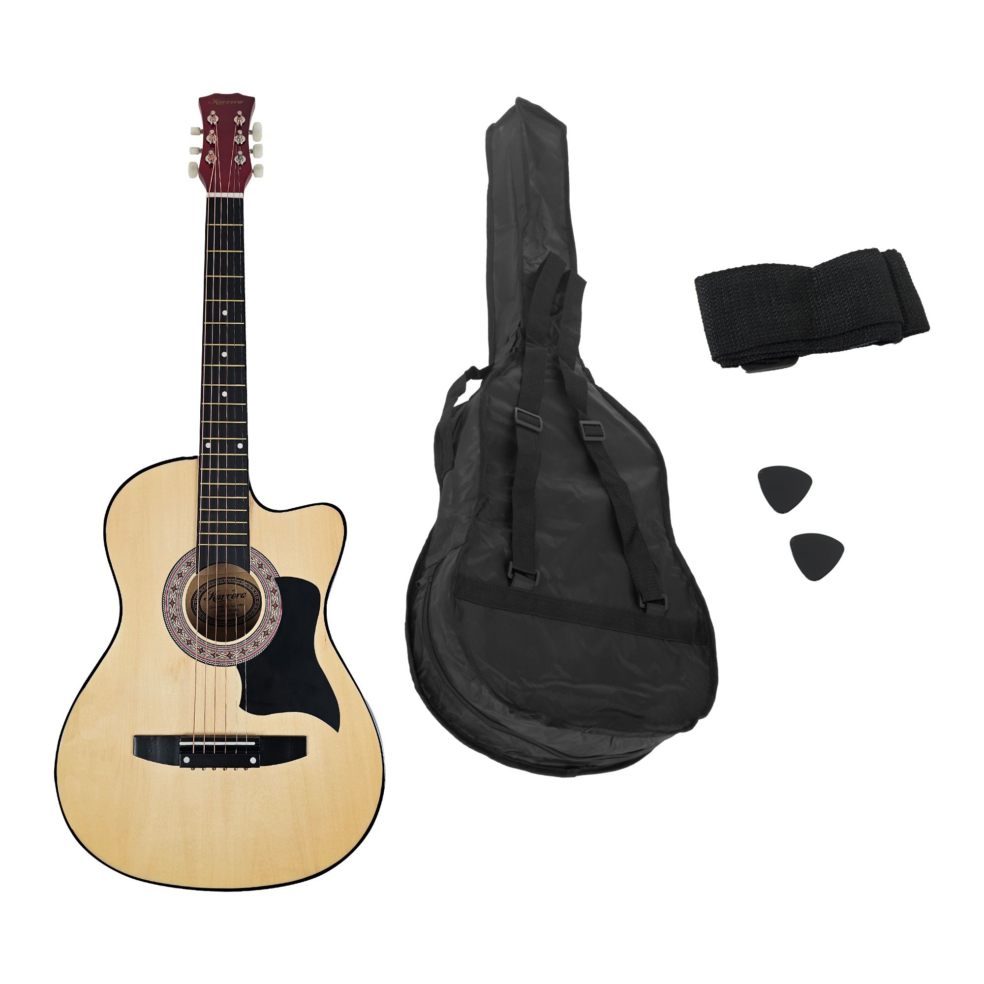 Karrera 38in Cutaway Acoustic Guitar with guitar bag - Natural — image 3
