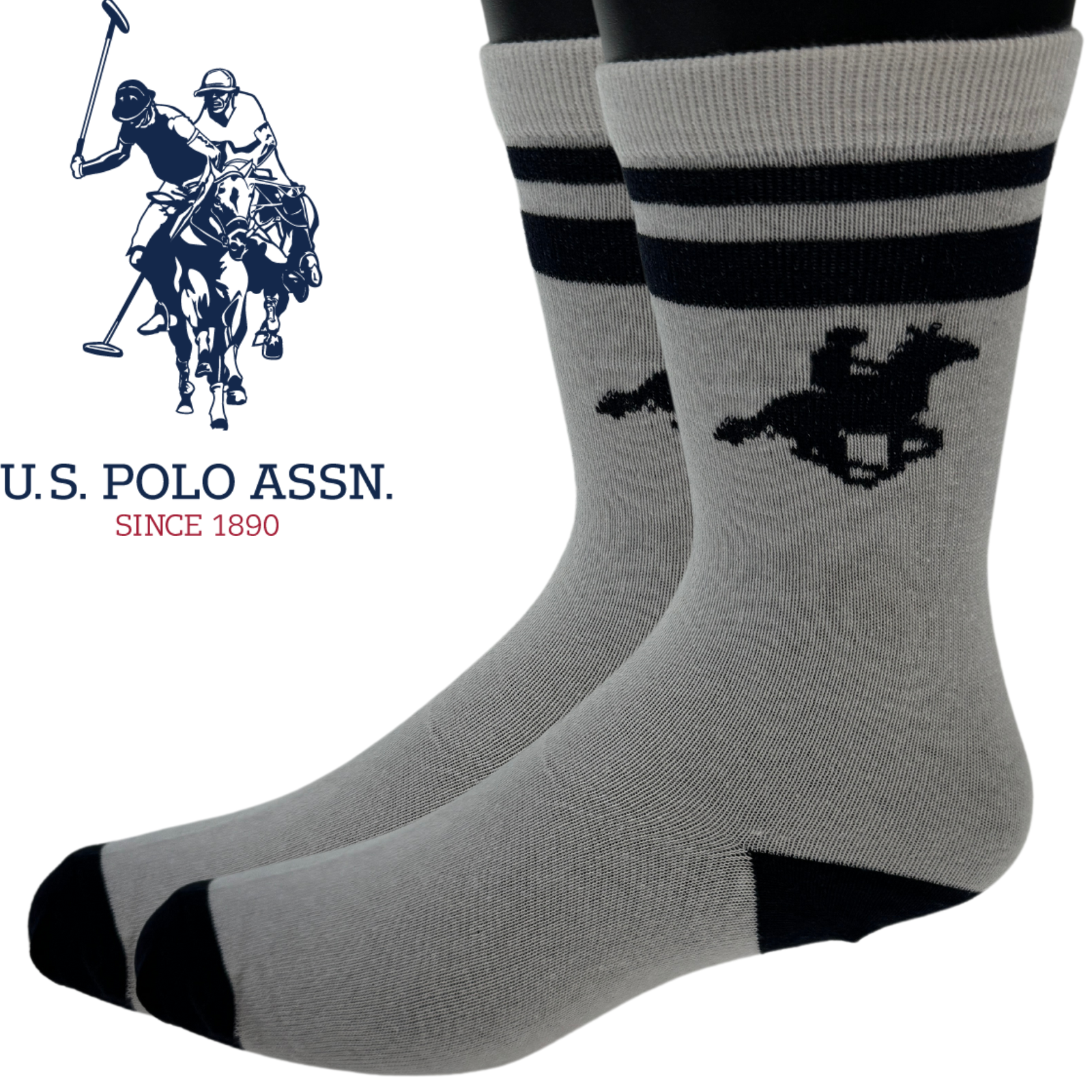 U.S. Polo Assn. Livergy Mens Crew Socks - White/Navy - 1 Pack of 3 Pairs โ image 2