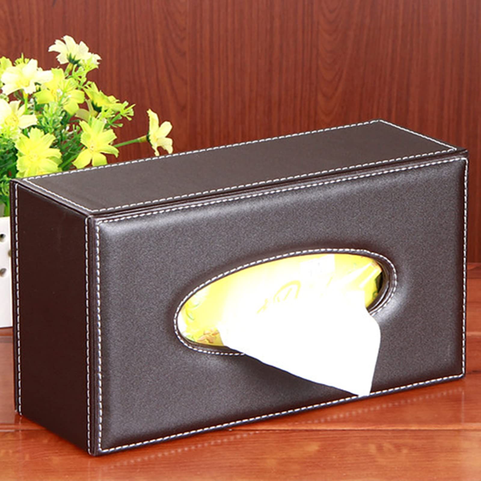 High-end Fashion Pu Leather Tissue Box Holder Business Black,Rectangular Tissue Box Cover,Napkin Holder Drawer Paper Dispenser โ image 4