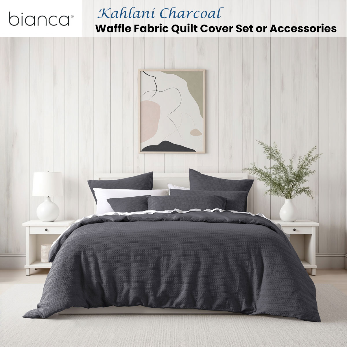 Bianca Kahlani Charcoal Waffle Quilt Cover Set Super King — image 2