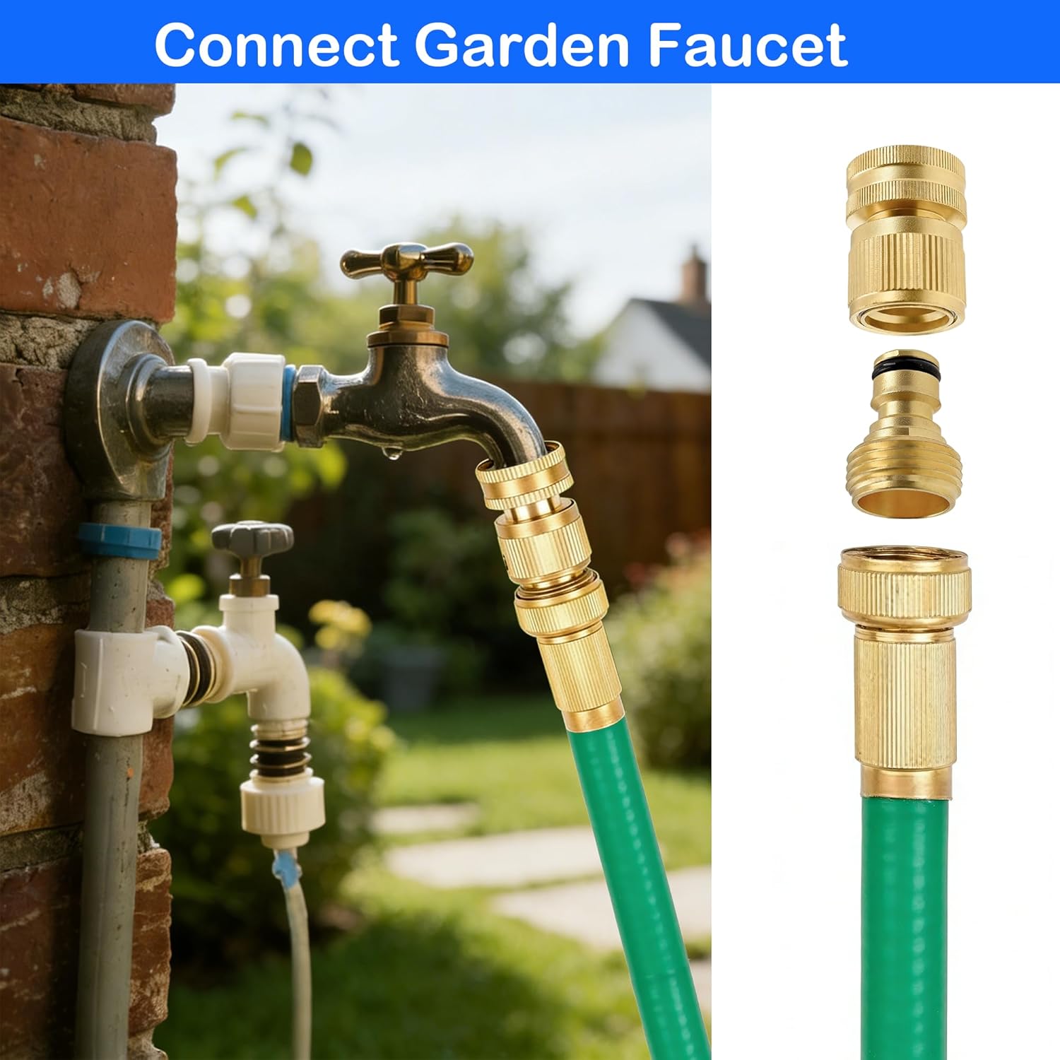 Garden Hose Quick Connector, Solid Brass 3/4 Inch GHT Thread Garden Quick Connect Kit, Male and Female No-Leak Water Hose Fittings (4 Set) โ image 2