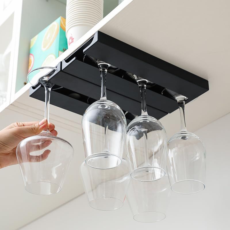 2pcs Wine Glass Holder Under Shelf or Cabinet Punch-free Wine Glass Rack Plastic Stemware Rack Glassware Drying Storage Hanger for Kitchen — image 5