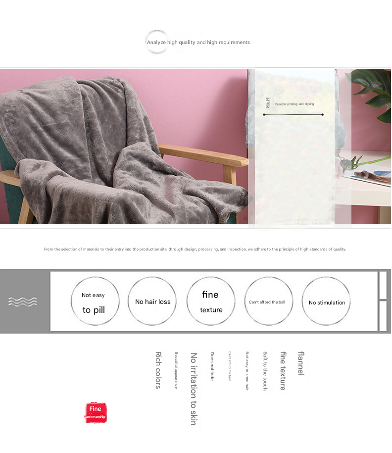 Pink 150*200cm Flannel Fleece Blanket - Quilted Diamond Pattern, Soft & Warm Polyester Throw for Office Nap, Sofa, Travel & Bed Use — image 3