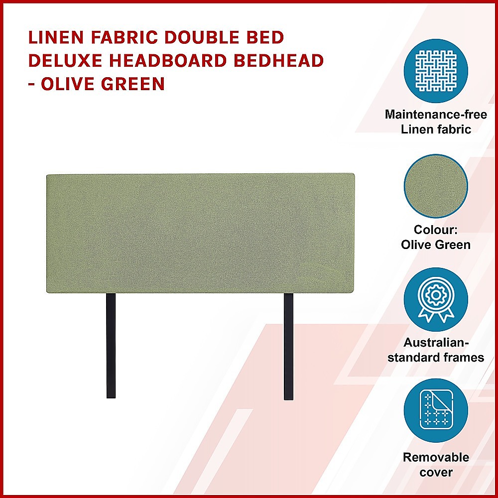 Linen Fabric Double Bed Deluxe Headboard Bedhead - Olive Green โ image 3