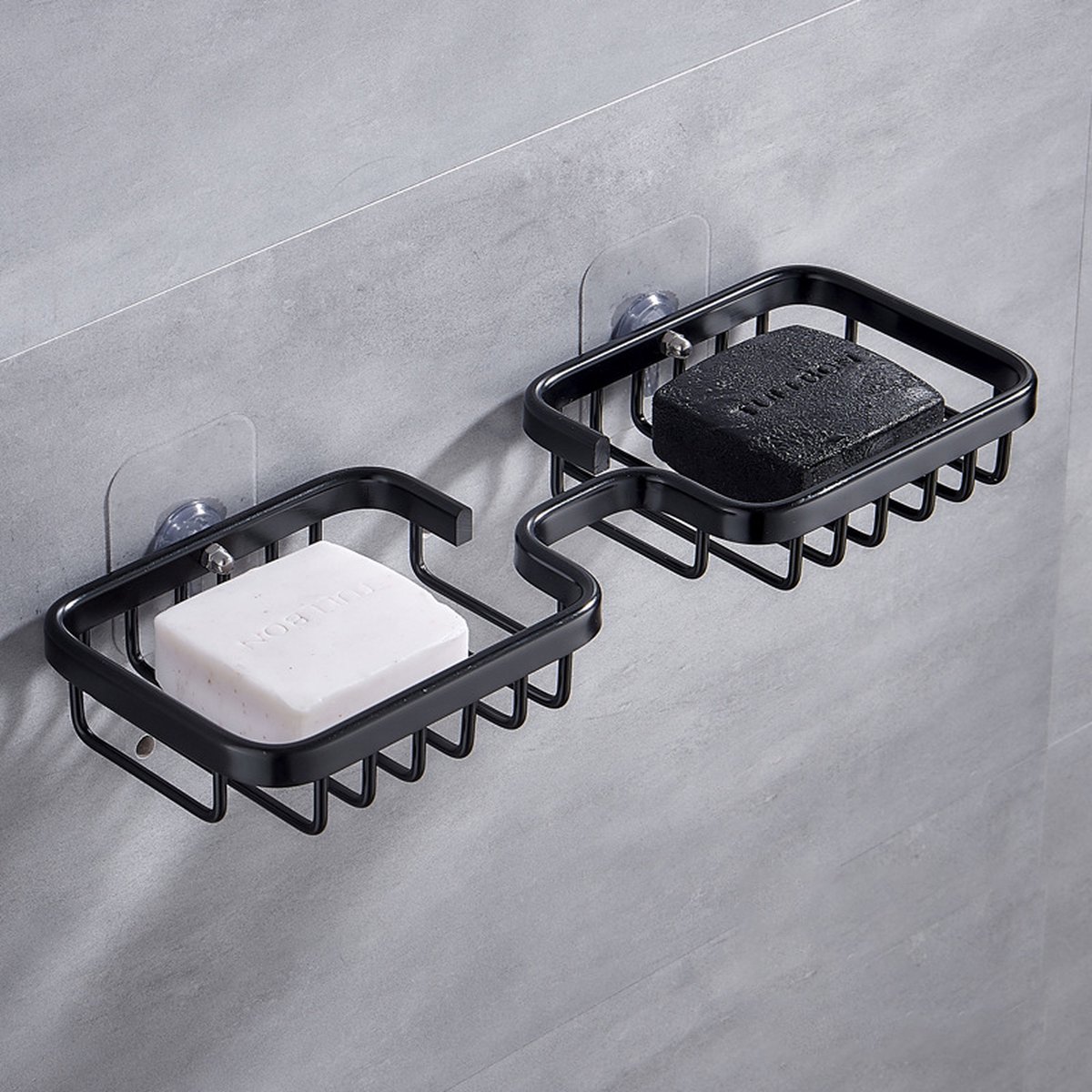 Soap dish - 2 pieces - Soap dish - Shower - Bathroom - Black - Self-adhesive - Space aluminum