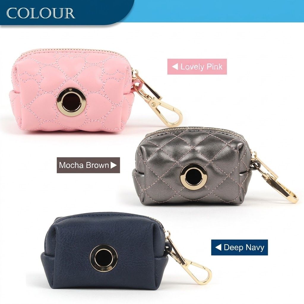 Luxury Dog Walking Organizer Pouch with Heart Quilting, PU Leather Poop Bag Dispenser and Key Holder, Compact Cube Design with Premium Gold Hardware — image 6