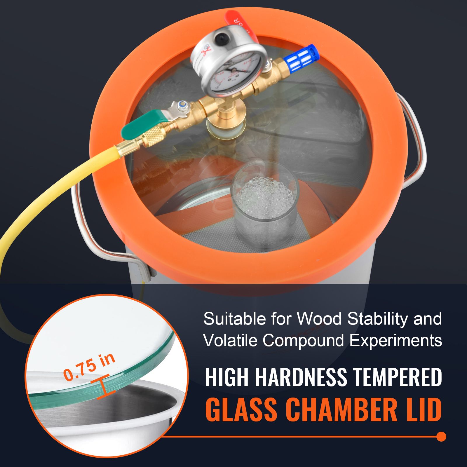 5 Gallon Vacuum Chamber, Upgraded Tempered Glass Lid Vacuum Degassing Chamber, 304 Stainless Steel Chamber, for Stabilizing Wood, Resin Degassing, Silicone โ image 5