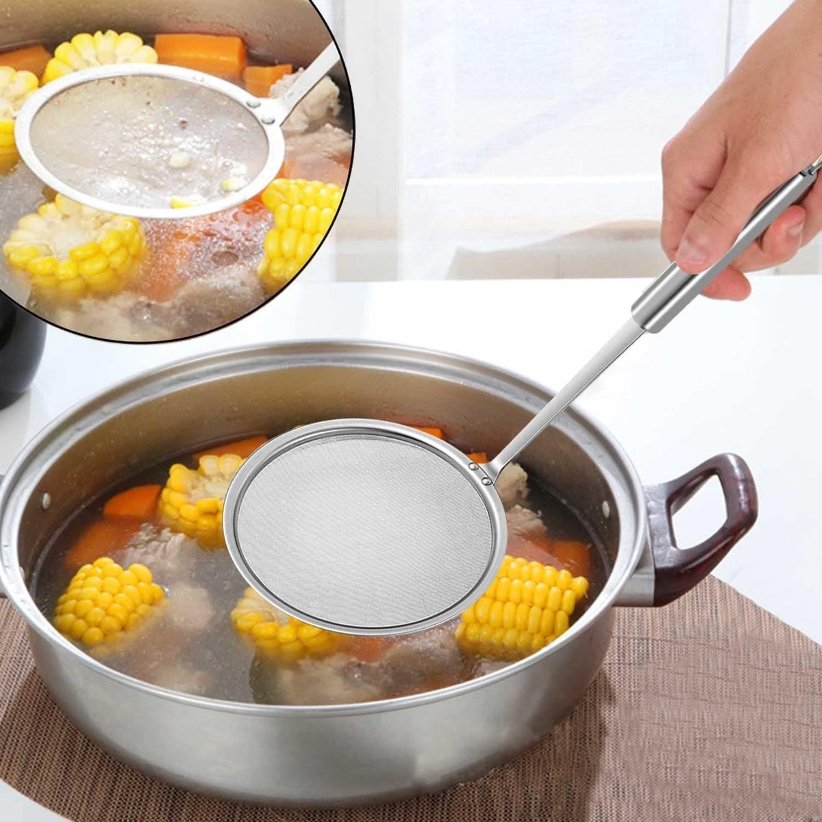 Skimmer - 2 Pieces - Deep-frying Spoon - Deep-frying Scoop - Food Sieve - Skimmer Spoon - Colander Spoon - Draining Potatoes/Vegetables/Pasta - Cooking — image 5