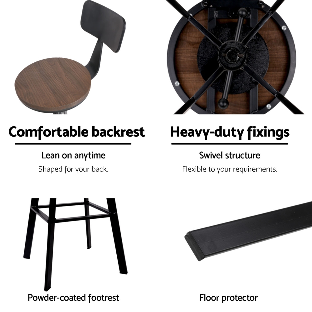 Artiss 4x Bar Stools Kitchen Dining Chairs Adjustable Wood Stool w/Backrest — image 4
