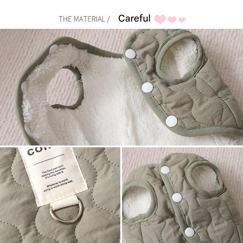 Winter Pet Care Bundle - L Size 42*30cm Beige Quilted Dog Vest with Leash Ring and L Size 60*75cm Coffee-colored Oval Arctic Fleece Bed - Warm Cotton — image 3