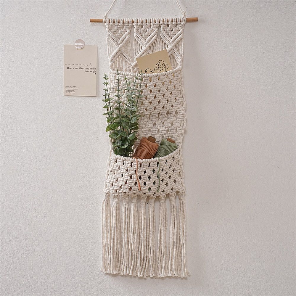 2 Tier Hanging Basket, Hanging Basket for Fruit and Vegetable Storage, Cotton Rope Woven Baskets for Kitchen, Decorative Boho Decor Hanging Plant Holder — image 5