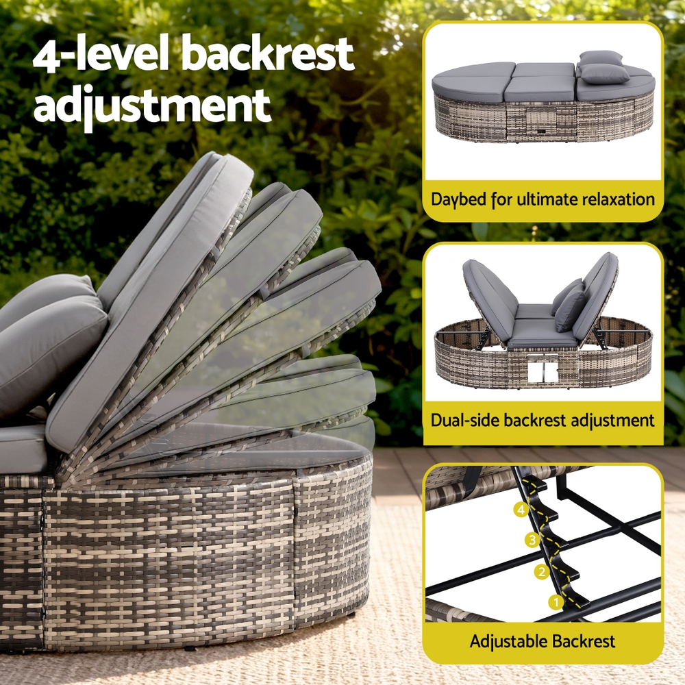 Gardeon Outdoor Day Bed Sun Lounge Setting Wicker Lounger Patio Furniture w/ Retractable Side Tray โ image 6