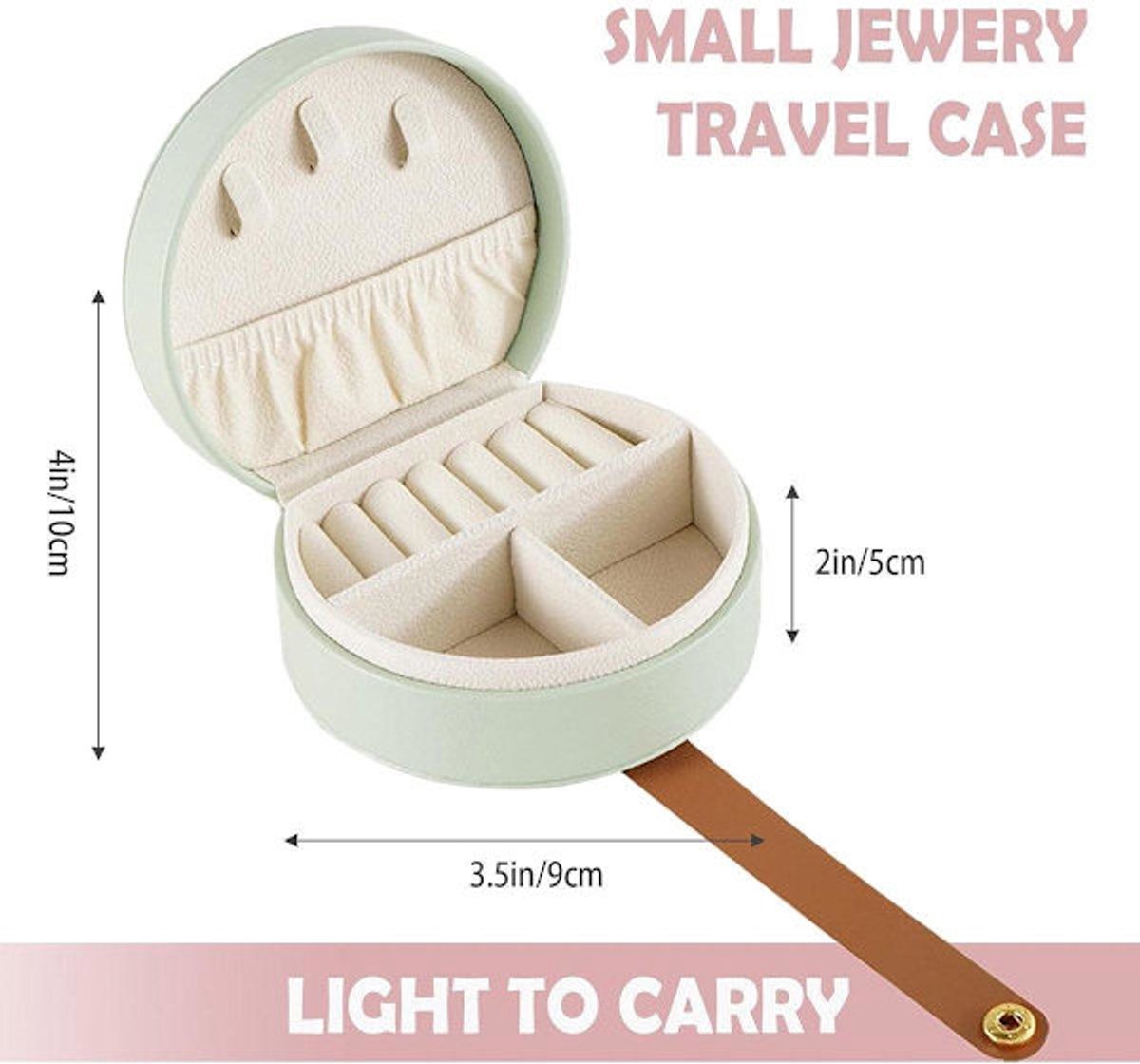 Small portable leather jewelry box - travel box - for necklaces, rings and earrings - green โ image 3