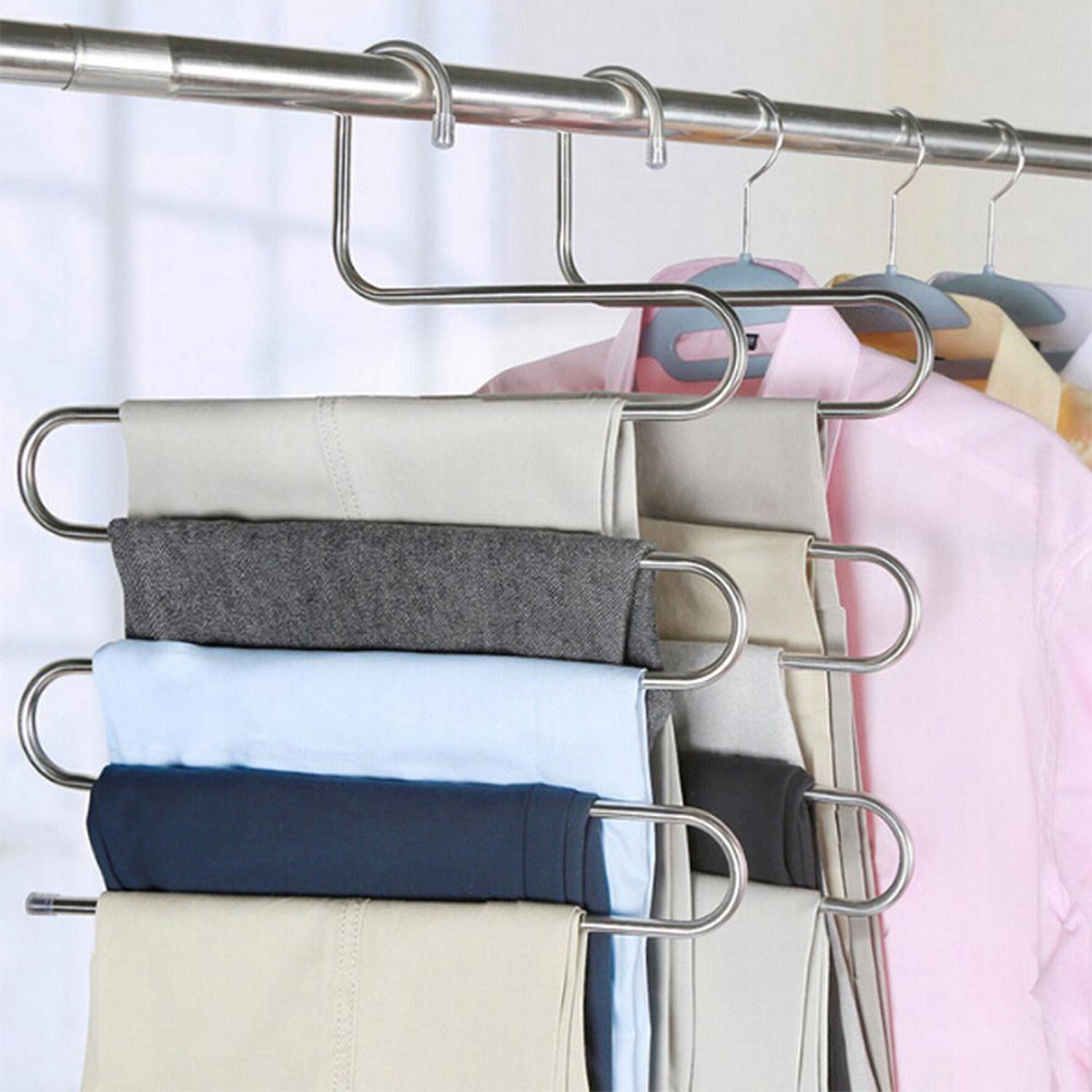 Pants Hangers Non-Slip S-Shape Trousers Hangers Stainless Steel Clothes Hangers Closet Storage Organizer for Pants (6 Pack ) โ image 2