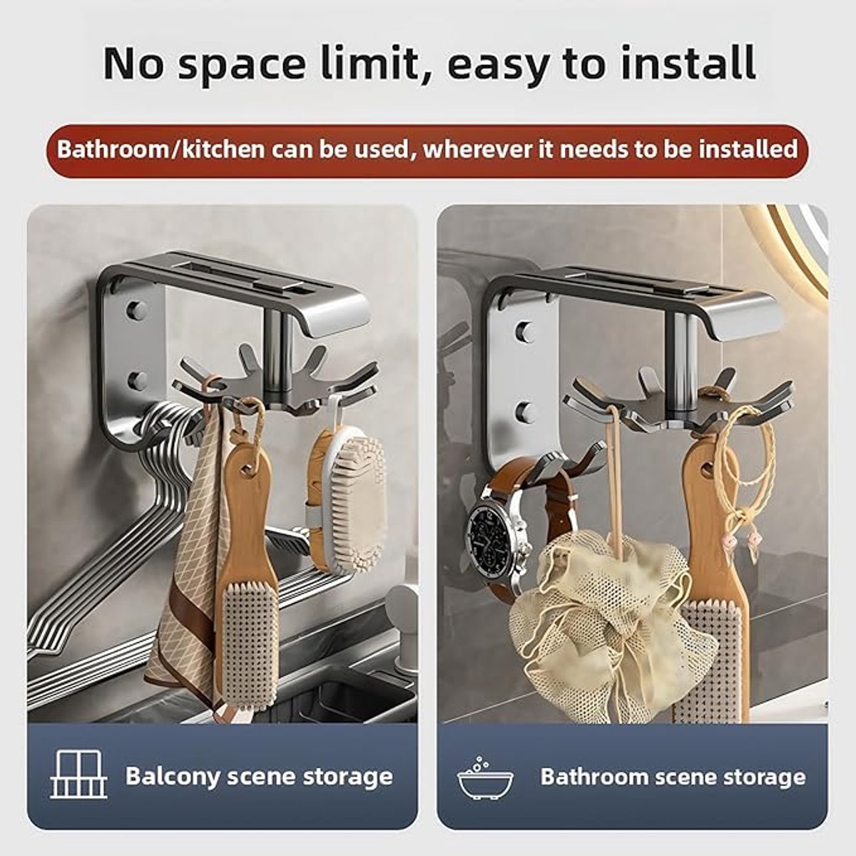 Kitchen Utensils - 2-Piece Hook - Cabinet Hook - Room Hook - Storage - Kitchen Storage - Suitable for Bathroom/Balcony/Bedroom/Knives/Tools/Towels (Black) โ image 6