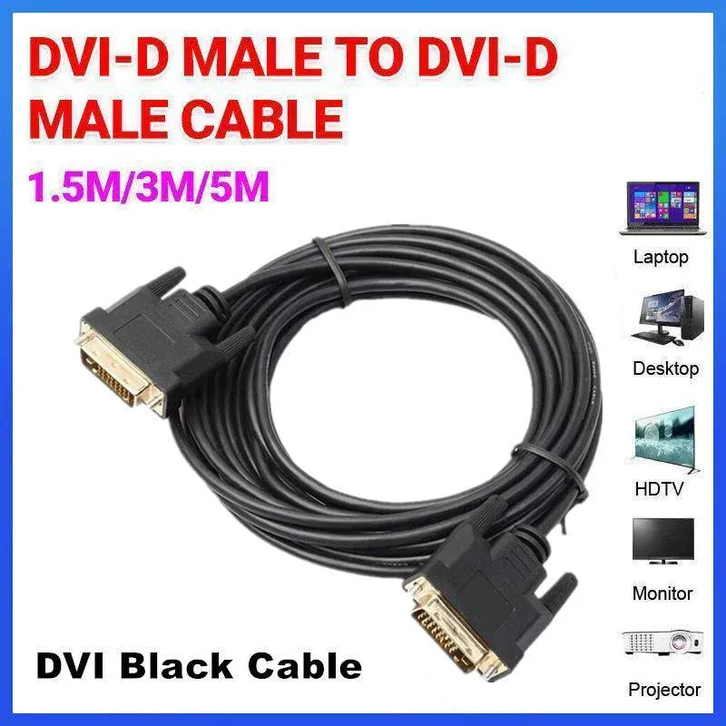 DVI Black Cable Male DVI-D for LCD Monitor Computer PC Projector DVD Cord Lead - 5M — image 2