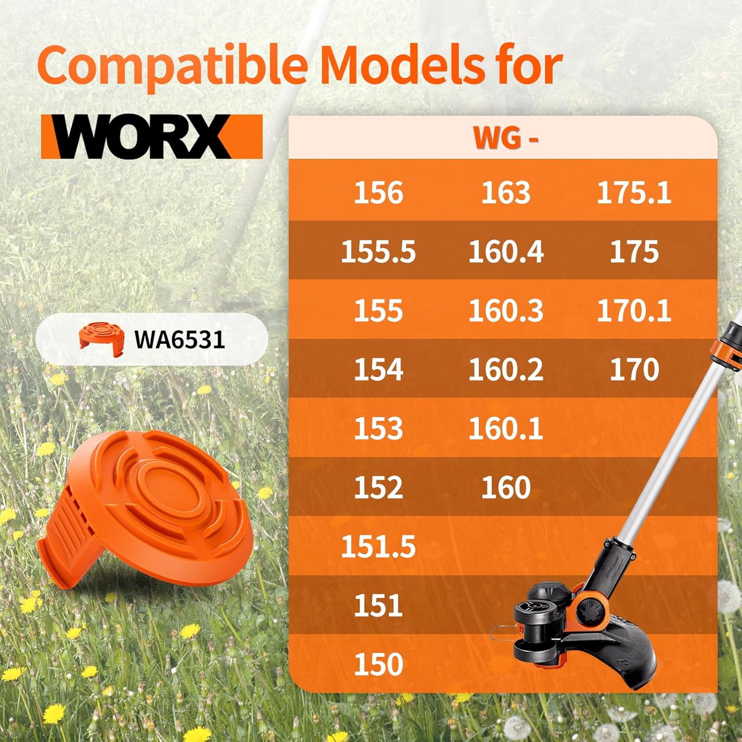 Trimmer Replacement Spool Cap Covers Compatible with Worx String Trimmers WA0010, WA6531 (3-Pack) โ image 3