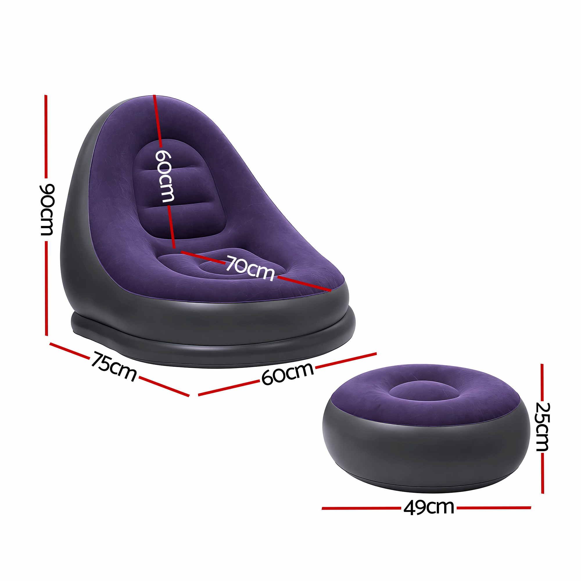 Gardeon Inflatable Chair with Ottoman Air Sofa Blow Up Air Chair for Camping with Pump Purple โ image 2
