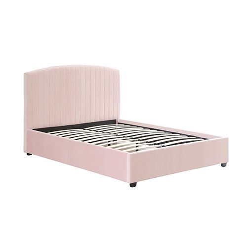 Camelia King Single Size Bed Frame Pink Velvet Upholstery High Headboard Quality Slats Metal Structure — image 3