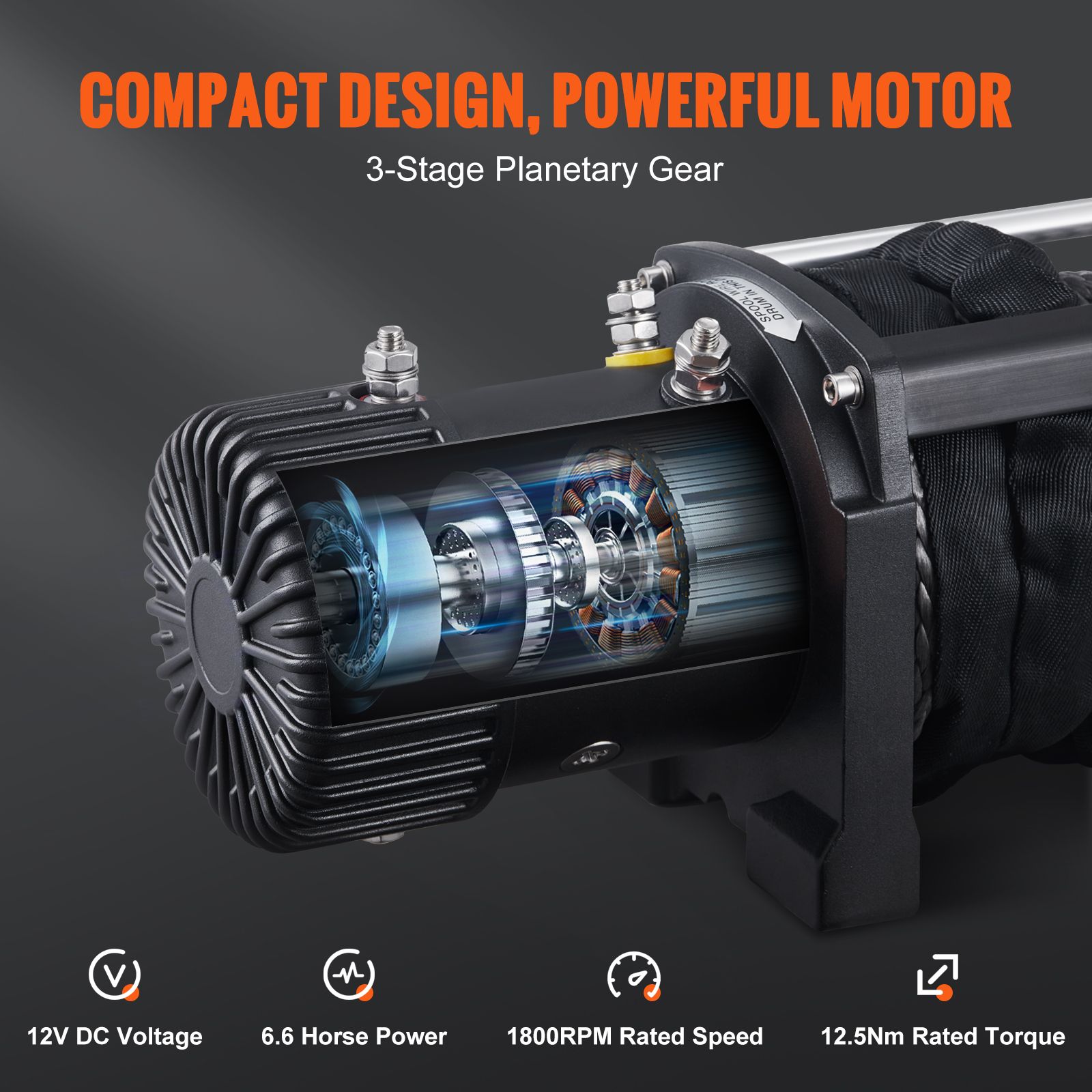 Electric Winch, 4536 kg Load Capacity Nylon Rope Winch, IP67 8.9 mm x 25.9 m ATV Winch with Wireless Handheld Remote & Hawse Fairlead for Towing Jeep Off-Road โ image 3