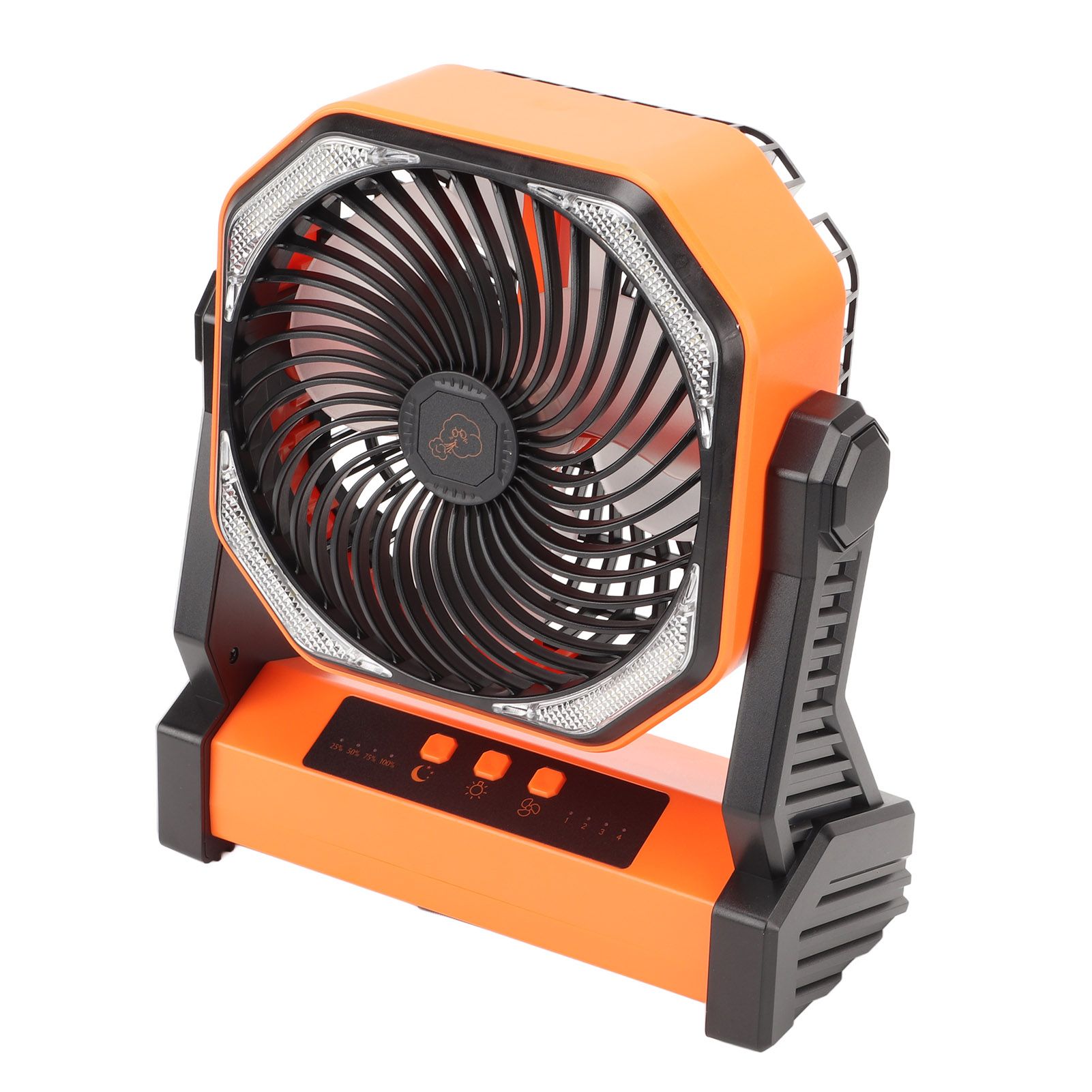 Camping Fan with LED Lantern 4 Levels 270 Degree Pivot Large Air Volume USB Rechargeable Outdoor Tent Fan with Light Hook Orange — image 2