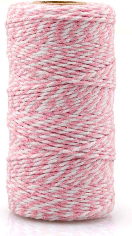 Pink and White Twine String, 328 Feet Christmas Bakers Twine String, 2MM Heavy Duty Packing String for DIY Crafts, Christmas Decoration, Gift Wrapping, Craft