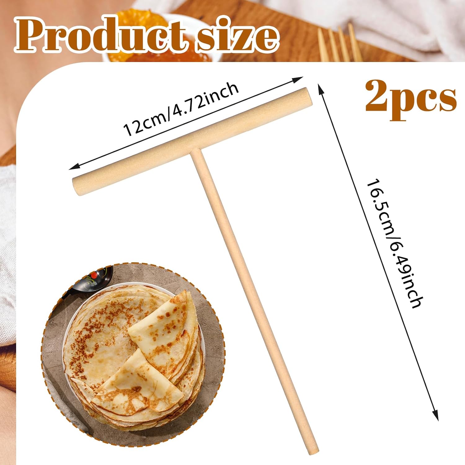 2 Pcs Crepe Spreader 6.1 Inches x 4.7 Inches Natural Wooden Crepe Spatula, Pancake Batter Spreader, Wooden T-Shaped Tool Stick for Crepes Wood Crepes Maker