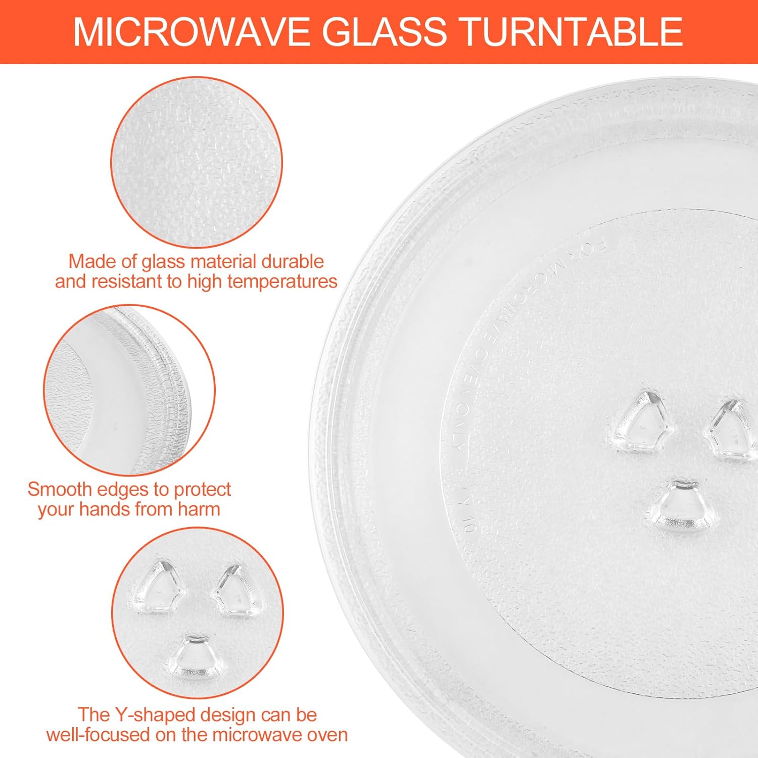 Magnetron plate, glass, 24.5 cm, microwave plate, turntable, glass plate, microwave accessories, replacement turntable with 3 attachments for standard round — image 3