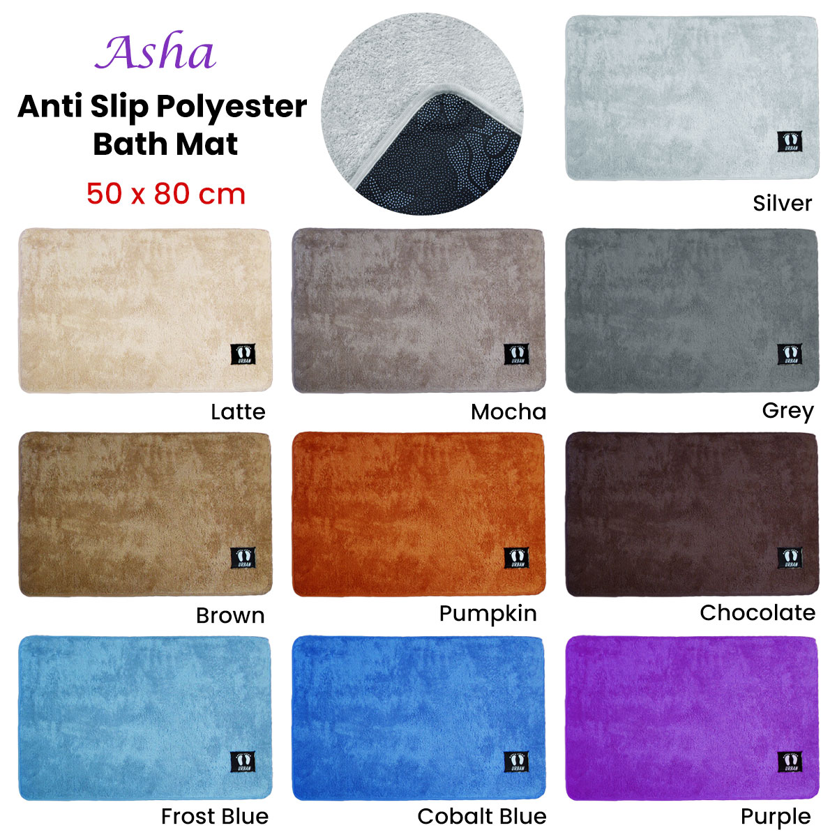 Asha Anti Slip Polyester Bath Mat 50 x 80 cm Mocha โ image 2