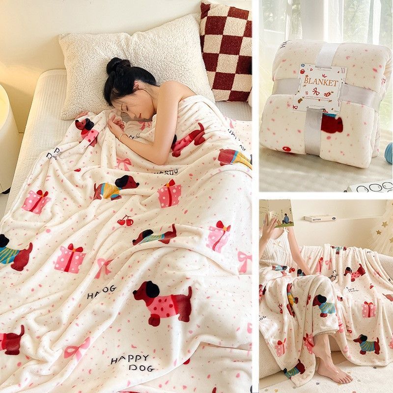 Christmas & Halloween Thick Flannel Throw Blanket, Lucky Dog Pattern, Soft Household Rest Blanket, Holiday Gift Blanket, 70x100cm XS Size