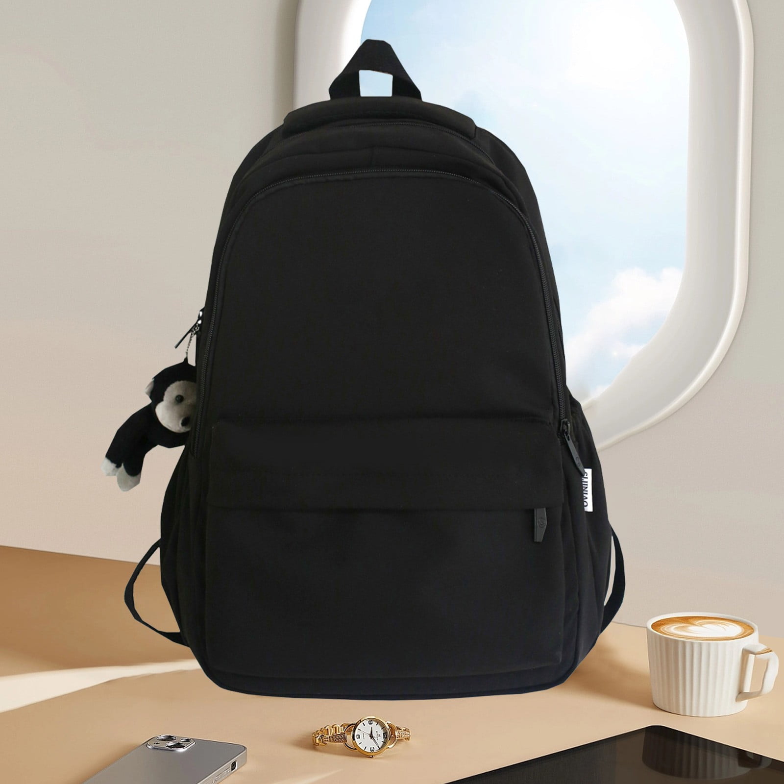 1 Piece Travel Backpack with Detachable Bear Charm, Laptop Book Bag for School, Work and Daily Travel, Black 3, 21.8 × 27.9 cm — image 6