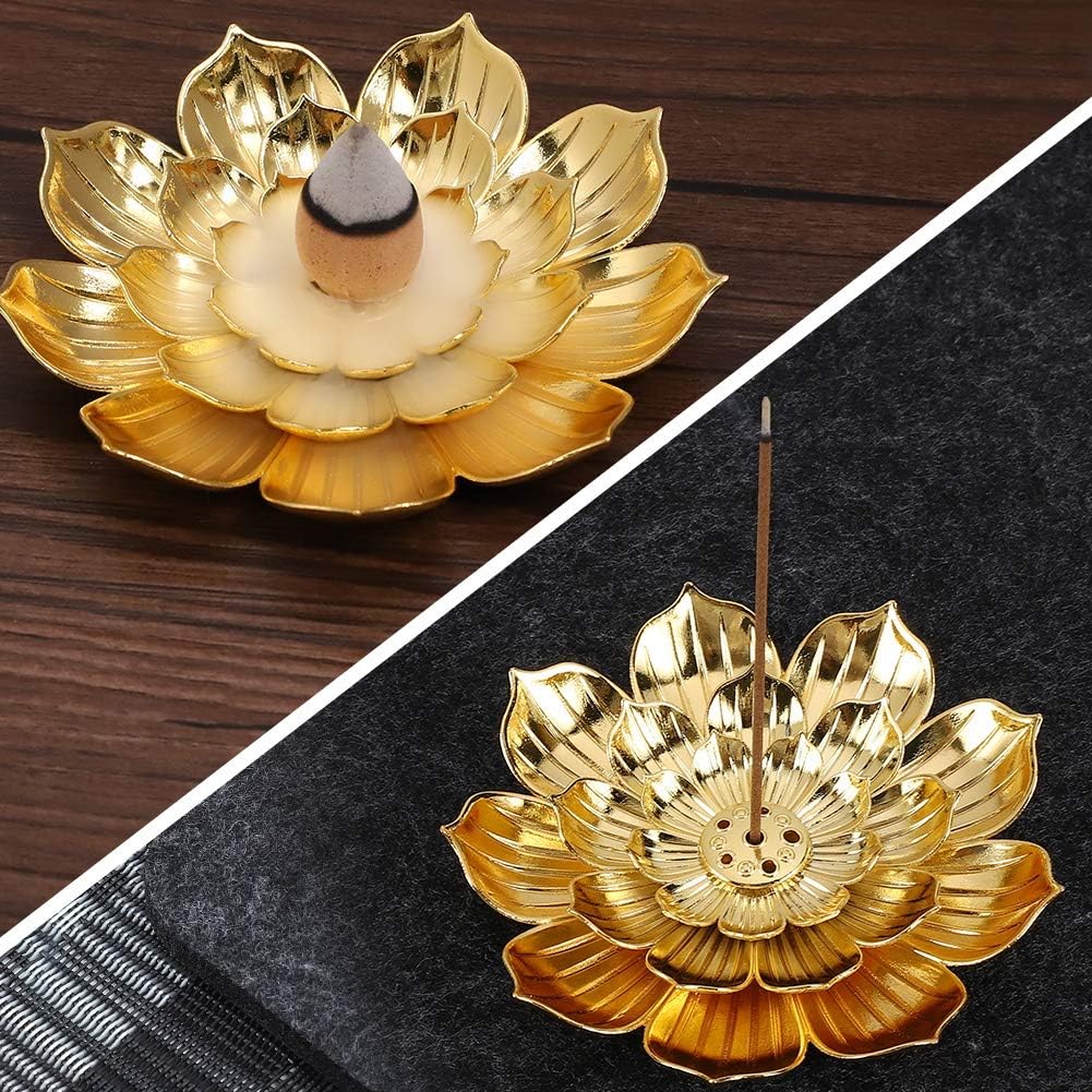 Zinc Alloy Incense Holder, Lotus Stick Incense Burner, Incense Holder for Stick/Coil/Cone Incense with Ash Catcher, Gold โ image 2