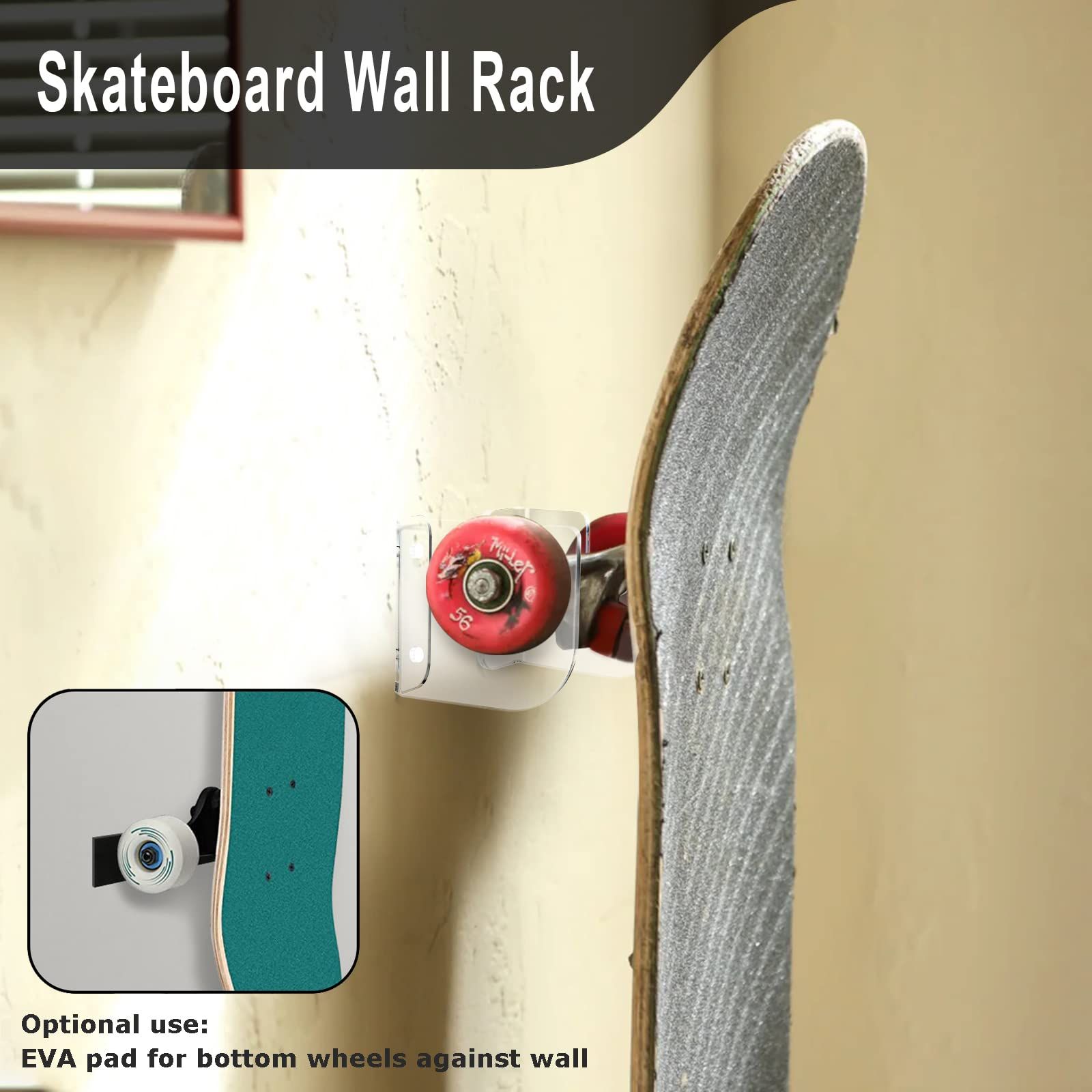 Acrylic Skateboard Wall Mount Skateboard Wall Hanger Rack Skateboard Display Holder Stand for Skateboarding Storage,Skateboard โ image 2