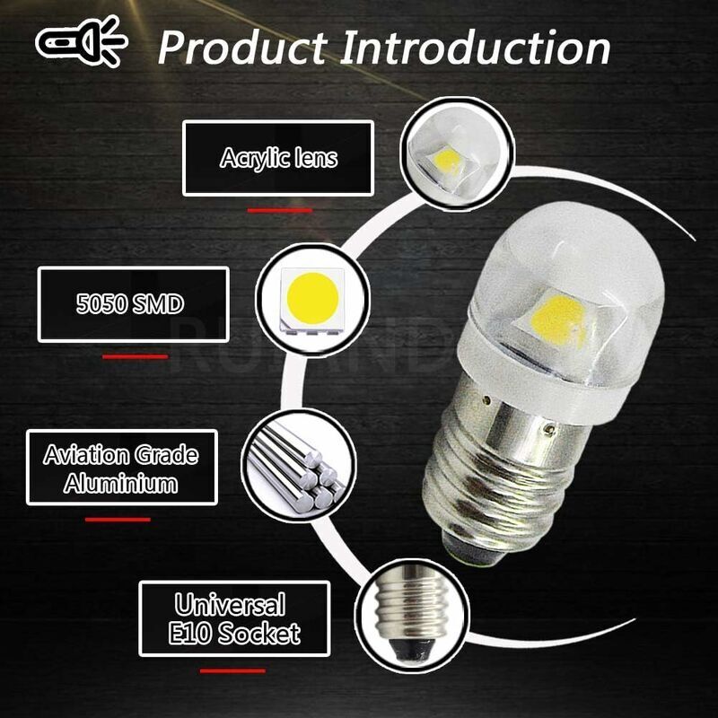 4 pcs 3V 0.2W E10 LED Bulb 5050 1Smd White 3000K LED Replacement Bulb Upgrade For Headlights Flashlights Torch Lights — image 2