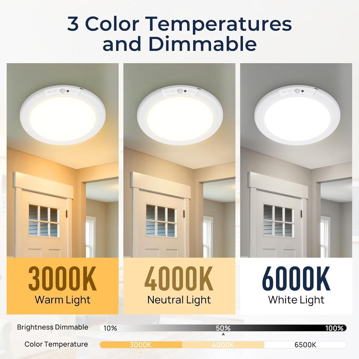 Rechargeable Motion Sensor Ceiling Light with Remote, Battery Ceiling Light Wireless, 3 Colors Dimmable Indoor Overhead LED Lights for Closet Shower Pantry — image 4
